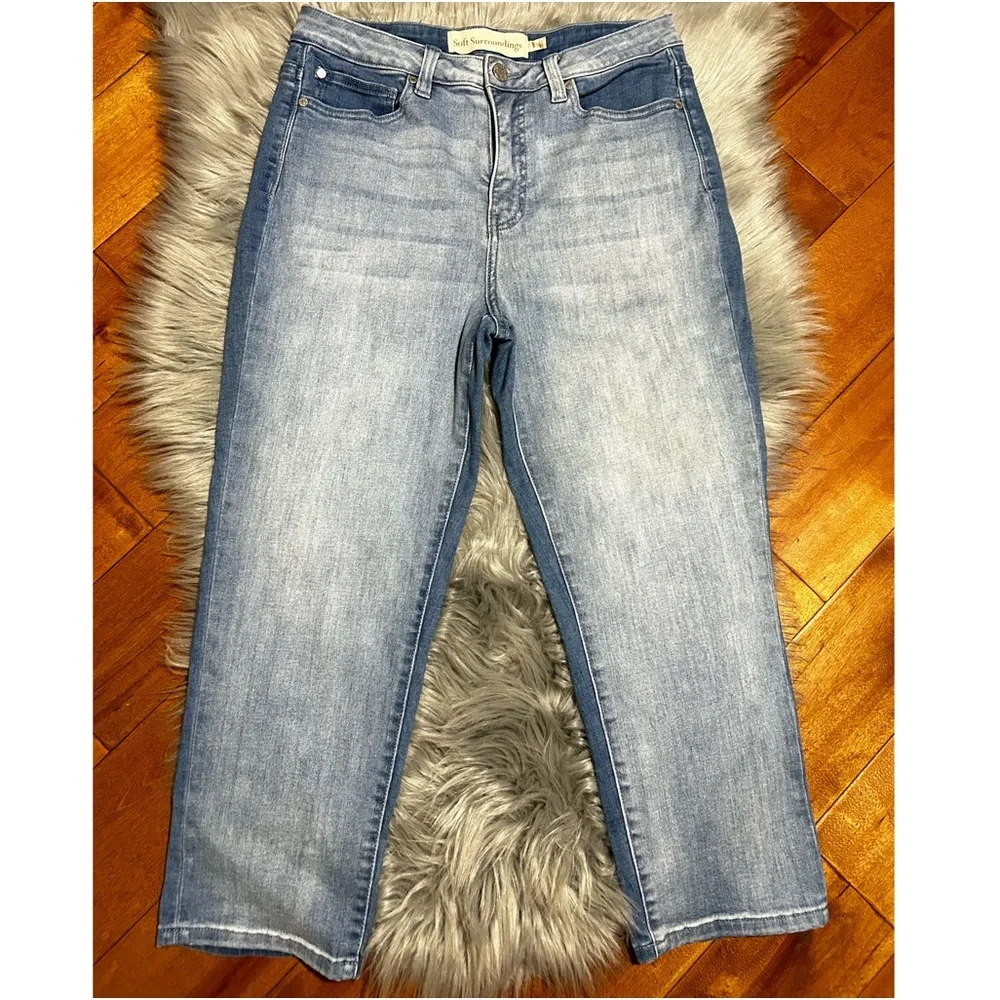 Soft Surroundings Ultimate Denim Straight Cropped Leg Jumeau Wash Jeans Size 10P - Picture 3 of 5